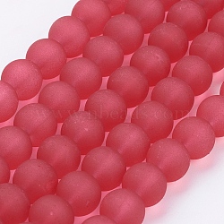 Transparent Glass Bead Strands, Frosted, Round, Crimson, 10mm, Hole: 1.3~1.6mm, about 80pcs/strand, 31.4 inch(X-GLAA-S031-10mm-40)
