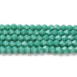 Opaque Solid Color Imitation Jade Glass Beads Strands, Faceted, Bicone, Light Sea Green, 4x4mm, Hole: 0.8mm, about 87~98pcs/strand, 12.76~14.61 inch(32.4~37.1cm)(GLAA-F029-P4mm-07)