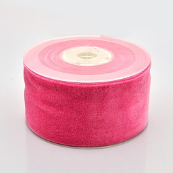 Polyester Velvet Ribbon for Gift Packing and Festival Decoration, Cerise, 2 inch(50mm), about 20yards/roll(18.29m/roll)(SRIB-M001-50mm-187)
