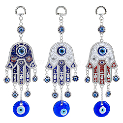 3Pcs 3 Cololrs Bohemian Tribal Metal Pendant with Devil's Eye Design Hand Keychain, Mixed Color, 0.1cm, 1pc/color(KEYC-DC0021-28)