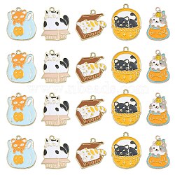 20Pcs 5 Styles Alloy Enamel Pendants, Cat, Golden, Mixed Color, 26~31x19~25x1.5mm, Hole: 2.5mm, 4pcs/style(ENAM-CJ0005-02)