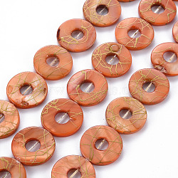 Natural Freshwater Shell Beads Strands, Dyed and Drawbench, Ring, Coral, 20~21x2~3mm, Hole: 0.6mm, about 20~21pcs/strand, 15.94 inch(40.5cm)(SHEL-N026-168B)