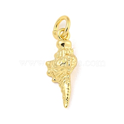 Rack Plating Brass Pendants, with Jump Ring, Long-Lasting Plated, Cadmium Free & Lead Free, Whelk, Real 18K Gold Plated, 16x6x4mm, Hole: 3mm(KK-Z048-06-02G)