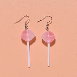 Resin Dangle Earrings, Candy, Platinum, Pink, 55x15mm(FS-WGCA9A3-02)