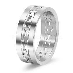 Stainless Steel Chunky Rings, Chain Link Inlay Beveled Edges, Stainless Steel Color, US Size 7(17.3mm)(PW-WG58F06-01)