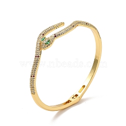 Cubic Zirconia Snake Open Cuff Bangle, Real 18K Gold Plated Brass Jewelry for Women, Green, Inner Diameter: 2x2-1/4 inch(5x5.8cm)(BJEW-P281-09G-01)