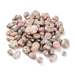 Opaque Acrylic Beads, Golden Metal Enlaced, Mixed Shapes, Pink, 10.5~20x7~20x5~9mm, Hole: 1.2~2mm, about 462pcs/500g(OACR-M015-15C)