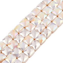 Electroplate Opaque Solid Color Glass Beads Strands, AB Color Plated, Faceted, Square, Antique White, 6x6x4.5mm, Hole: 1.2mm, about 95~98Pcs/strand, 24.41 inch(62cm)(EGLA-N002-42-02)