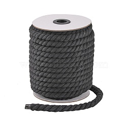 3-Ply Macrame Cotton Cord, Twisted Cotton Rope, for Wall Hanging, Plant Hangers, Crafts and Wedding Decorations, Black, 12mm, about 21.87~24.05 yards(20~22m)/roll(OCOR-L039-F06)