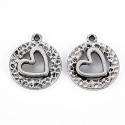 Tibetan Style Alloy Pendants, Cadmium Free & Lead Free, Flat Round with Heart, Antique Silver, 19.5x17x2.5mm, Hole: 1.4mm(TIBEP-Q089-006-RS)