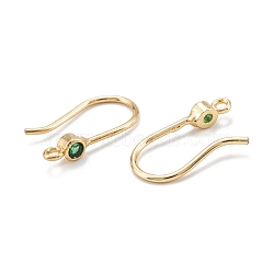 Brass Micro Pave Clear Cubic Zirconia Earring Hooks, with Horizontal Loop, Real 18K Gold Plated, Green, 14x7.5x3mm, 20 Gauge, Hole: 1mm(KK-K251-02G)