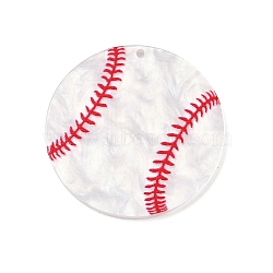 Printed Opaque Acrylic Pendants, Baseball, White, 34.5x34.5x2.5mm, Hole: 1.6mm(FIND-D283-01)