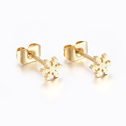 304 Stainless Steel Ear Studs, Snowflake, Golden, 5x4.5x1mm, Pin: 0.8mm(X-EJEW-E225-01G)