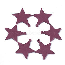 Spray Painted Wood Pendants, Star, Dark Red, 33x31x2.5mm, Hole: 1.5mm(WOOD-T017-09B)