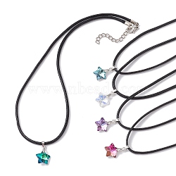 Glass Star Pendant Necklaces, with Imitation Leather Cords, Mixed Color, 17.52 inch(44.5cm)(NJEW-JN04570-02)