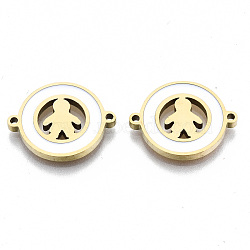 304 Stainless Enamel Steel Links Connectors, Laser Cut, Flat Round with Boy, Golden, 14.5x18.5x2mm, Hole: 1.2mm(X-STAS-S080-008G)