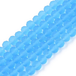 Transparent Glass Beads Strands, Faceted, Frosted, Rondelle, Sky Blue, 3.5~3.8mm, Hole: 1mm, about 113~115pcs/strand, 32.5~33cm(EGLA-A044-T3mm-MD08)