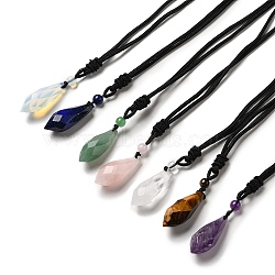 Cone Natural & Synthetic Mixed Gemstone Pendant Necklace with Nylon Rope for Women, 26.77 inch(68cm)(G-H286-08)