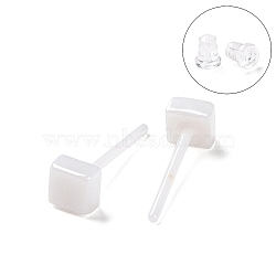 Hypoallergenic Bioceramics Zirconia Ceramic Square Stud Earrings, No Fading and Nickel Free, WhiteSmoke, 4x4mm(EJEW-Z023-07E)