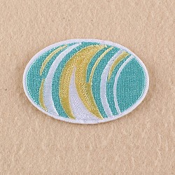 Computerized Embroidery Cloth Iron on/Sew on Patches, Costume Accessories, Appliques, Oval, Turquoise, 45x63mm(DIY-F038-F07)