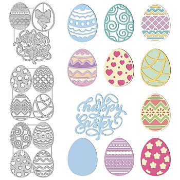 3Pcs 3 Styles Carbon Steel Cutting Dies Stencils, for DIY Scrapbooking, Photo Album, Decorative Embossing Paper Card, Stainless Steel Color, Easter Egg, Easter Theme Pattern, 11.2~12.5x8.8~9.2x0.08cm, 1pc/style