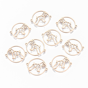 304 Stainless Steel Links Connectors, Laser Cut, Ring with Hollow Horse, Rose Gold, 15x18x1mm, Hole: 0.8mm