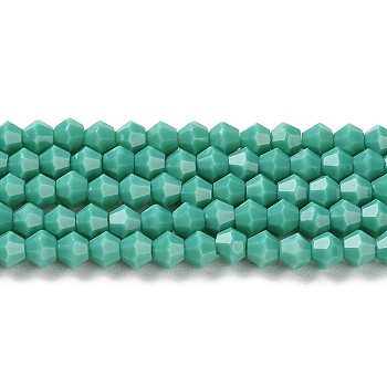 Opaque Solid Color Imitation Jade Glass Beads Strands, Faceted, Bicone, Light Sea Green, 4x4mm, Hole: 0.8mm, about 87~98pcs/strand, 12.76~14.61 inch(32.4~37.1cm)