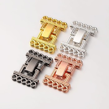 5 Strands Alloy and Brass Fold Over Clasps, 10-Hole, Mixed Color, 24x16.5x5mm, Hole: 2mm
