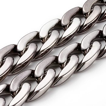 Handmade CCB Plastic Curb Chains, Twisted Chains, Unwelded, Gunmetal, 39x24x8mm, about 39.37 inch(1m)/strand