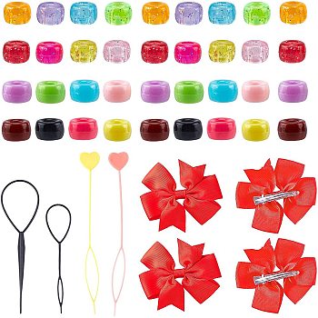 Hair Braiding Tool, DIY Hair Styling Tool Kit for Women, with Alligator Hair Clips & Acrylic European Beads, Mixed Color, 414pcs/set