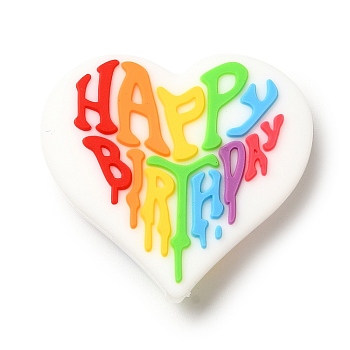 Birthday Theme Silicone Beads, Colorful, Heart, 32.5x30.5x7.5mm, Hole: 2mm