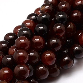 Dyed Natural Agate Round Beads Strands, Coconut Brown, 12mm, Hole: 1mm, about 33pcs/strand, 14.7 inch