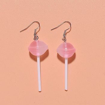 Resin Dangle Earrings, Candy, Platinum, Pink, 55x15mm