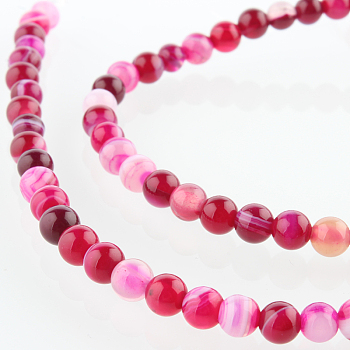 Natural Gemstone Agate Round Bead Strands, Dyed, Deep Pink, 4mm, Hole: 1mm, about 92pcs/strand, 14.96 inch