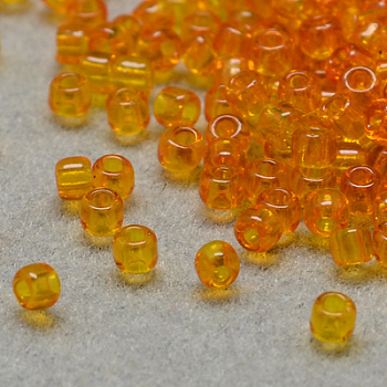 8/0 Grade A Round Glass Seed Beads, Transparent Colours, Dark Orange, 8/0, 3x2mm, Hole: 1mm, about 10000pcs/bag