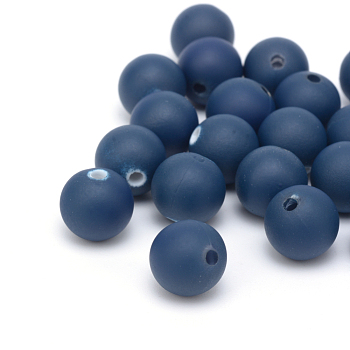 Spray Painted Acrylic Beads, Rubberized Style, Round, Prussian Blue, 10x9.5mm, Hole: 2mm, about 950pcs/500g