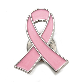 Breast Cancer Awareness Ribbon Enamel Pins, Platinum Alloy Badge for Backpack Clothes, Pink, 26x21x1.5mm