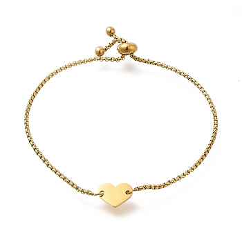 304 Stainless Steel Box Chain Slider Bracelets, Heart Blank Link Bracelets for Women, Golden, 9-3/4 inch(24.6cm)