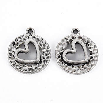 Tibetan Style Alloy Pendants, Cadmium Free & Lead Free, Flat Round with Heart, Antique Silver, 19.5x17x2.5mm, Hole: 1.4mm