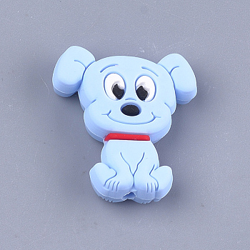 Food Grade Eco-Friendly Silicone Focal Beads, Puppy, Chewing Beads For Teethers, DIY Nursing Necklaces Making, Beagle Dog, Light Blue, 28x25x7.5mm, Hole: 2mm