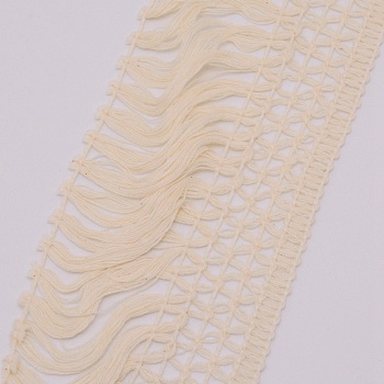 Cotton Lace Ribbon Edge Trimmings, Tassel Ribbon, for Sewing Cloth Craft, Antique White, 4 inch(100mm), about 45yards/roll(41.15m/roll)