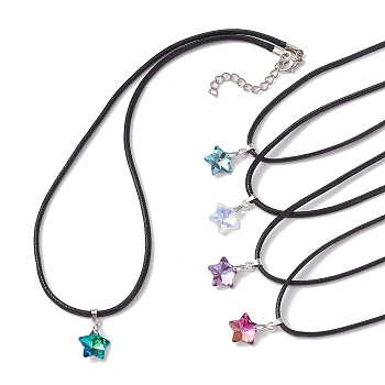 Glass Star Pendant Necklaces, with Imitation Leather Cords, Mixed Color, 17.52 inch(44.5cm)