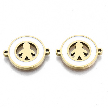 304 Stainless Enamel Steel Links Connectors, Laser Cut, Flat Round with Boy, Golden, 14.5x18.5x2mm, Hole: 1.2mm