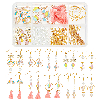 SUNNYCLUE DIY Amusement Park Theme Dangle Earring Making Kits, Including Hot Air Balloon & Rainbow & Bowknot Alloy Enamel Charms & Link Connectors, Glass Pearl Beads, Brass Earring Hooks, Mixed Color, Pendants: 26pcs/box