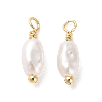 ABS Plastic Imitation Pearl Pendants, with Real 18K Gold Plated Rack Plating Brass Findings, Oval Charm, White, 13.5x4x3.5mm, Hole: 1.6mm