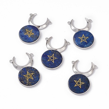 Natural Lapis Lazuli Dyed Connector Charms, Cattle Head Links with Star, with Rack Plating Platinum Tone Brass Findings, Cadmium Free & Lead Free, 47.5x31.5x5mm, Hole: 2mm