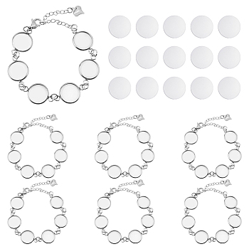 DIY Blank Dome Flat Round Link Chains Bracelet Making Kit, Including 304 Stainless Steel Link Bracelet Settings, Glass Cabochons, Stainless Steel Color, 58Pcs/box