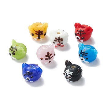Handmade Lampwork Beads, Tiger Head, Mixed Color, 12~14x15~16x14~14.5mm, Hole: 2~3mm