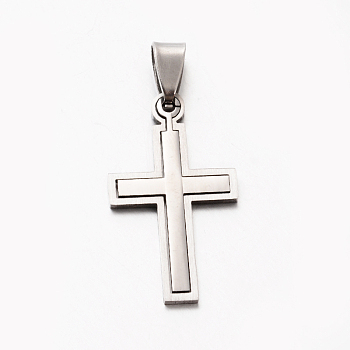 Personalized 201 Stainless Steel Cross Pendants, Stainless Steel Color, 34x19x1.5mm, Hole: 4x9mm