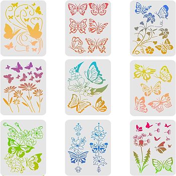 Plastic Reusable Drawing Painting Stencils Templates Sets, for Painting on Fabric Canvas Tiles Floor Furniture Wood, Butterfly Pattern, 29.7x21cm, 9pcs/set